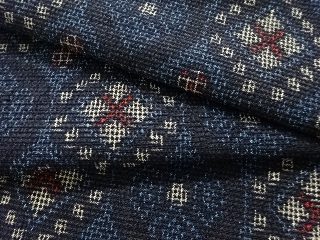  アンティーク　抽象模様織り出し本塩沢単衣着物